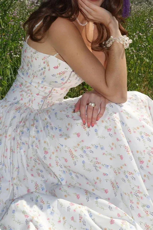 Chiffon Pleated Floral Off Shoulder Maxi Dress - Image 3