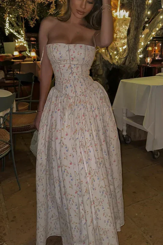 Chiffon Pleated Floral Off Shoulder Maxi Dress - Image 4