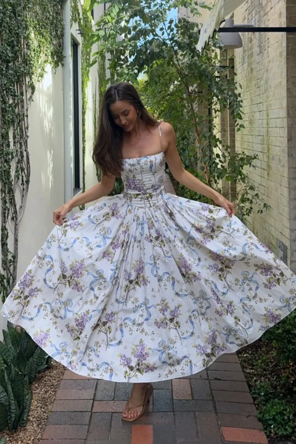 Rayon Printed Strap Pleated Chic Maxi Dress - Image 2