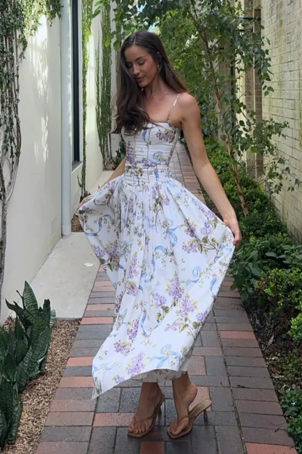 Rayon Printed Strap Pleated Chic Maxi Dress - Image 3