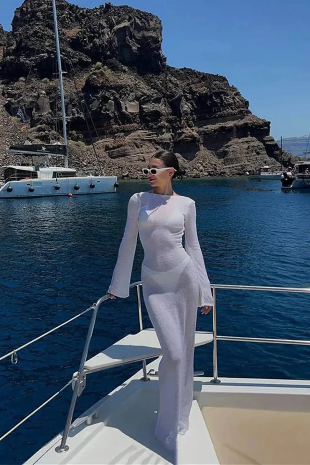 Mesh Long Sleeve See-through Wrap Maxi Dress - Image 3