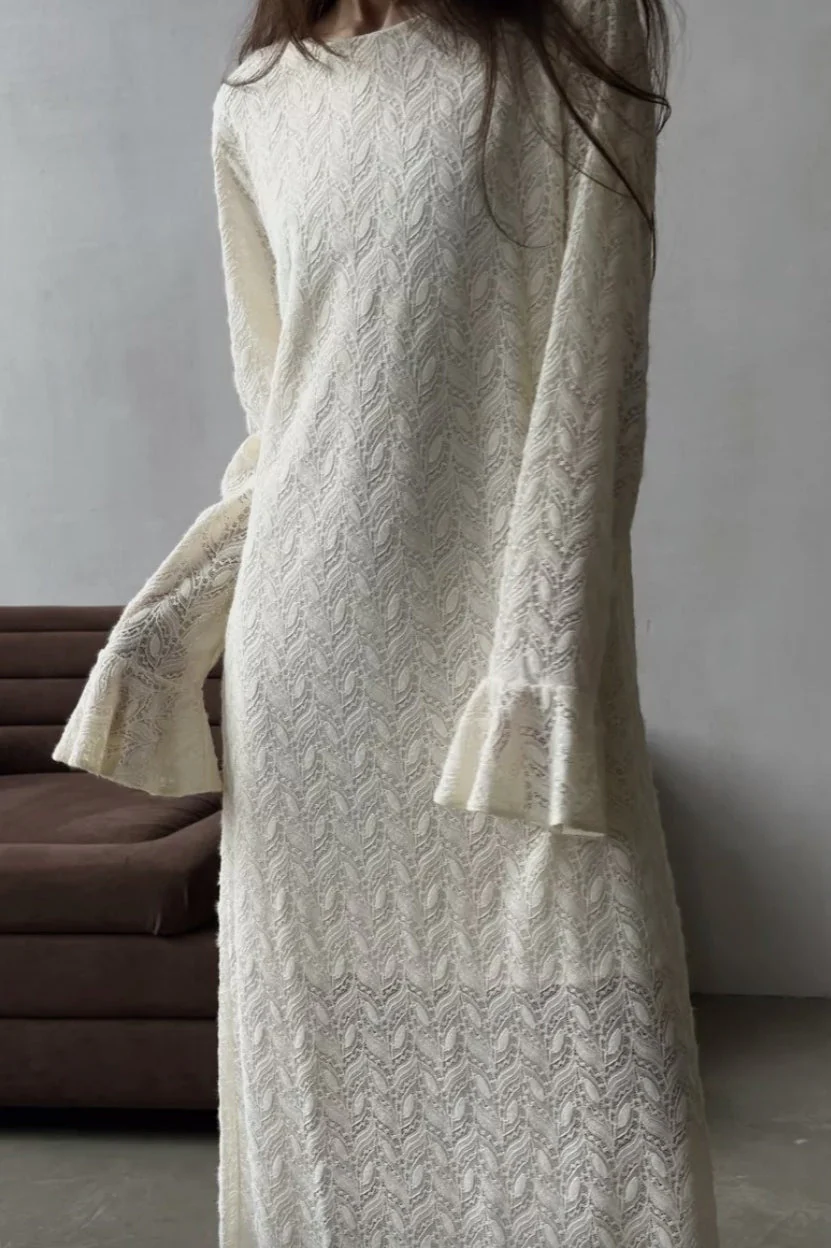 Knit Jacquard Long Sleeve Boho Dress - Image 2