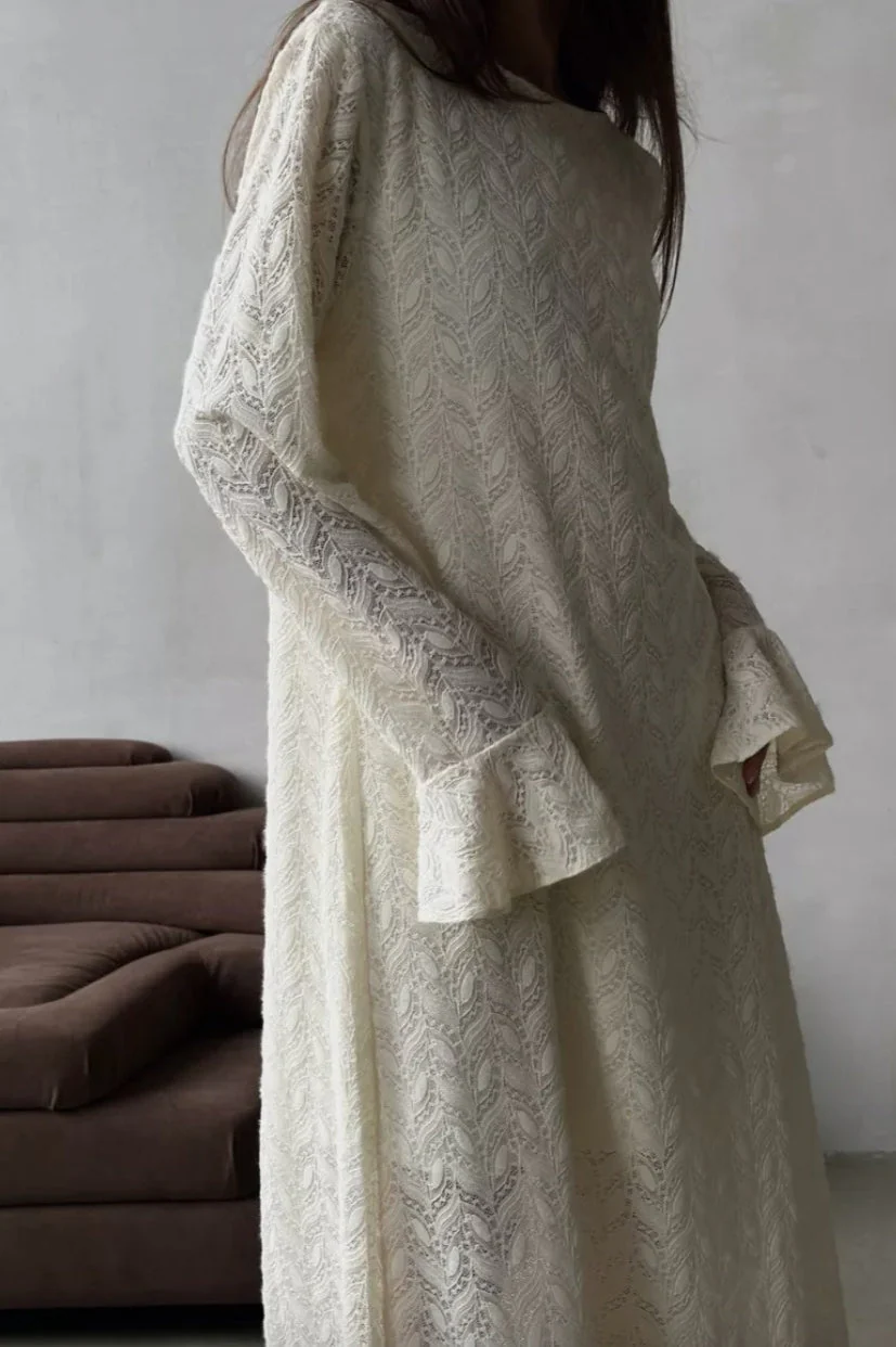 Knit Jacquard Long Sleeve Boho Dress - Image 3
