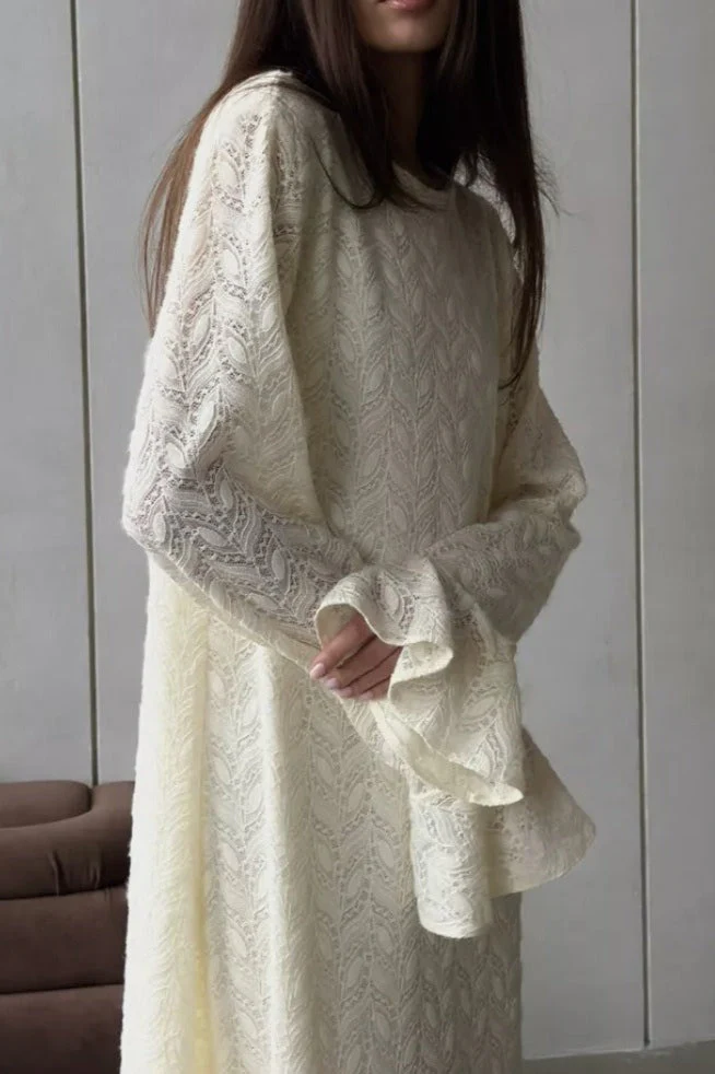 Knit Jacquard Long Sleeve Boho Dress - Image 4