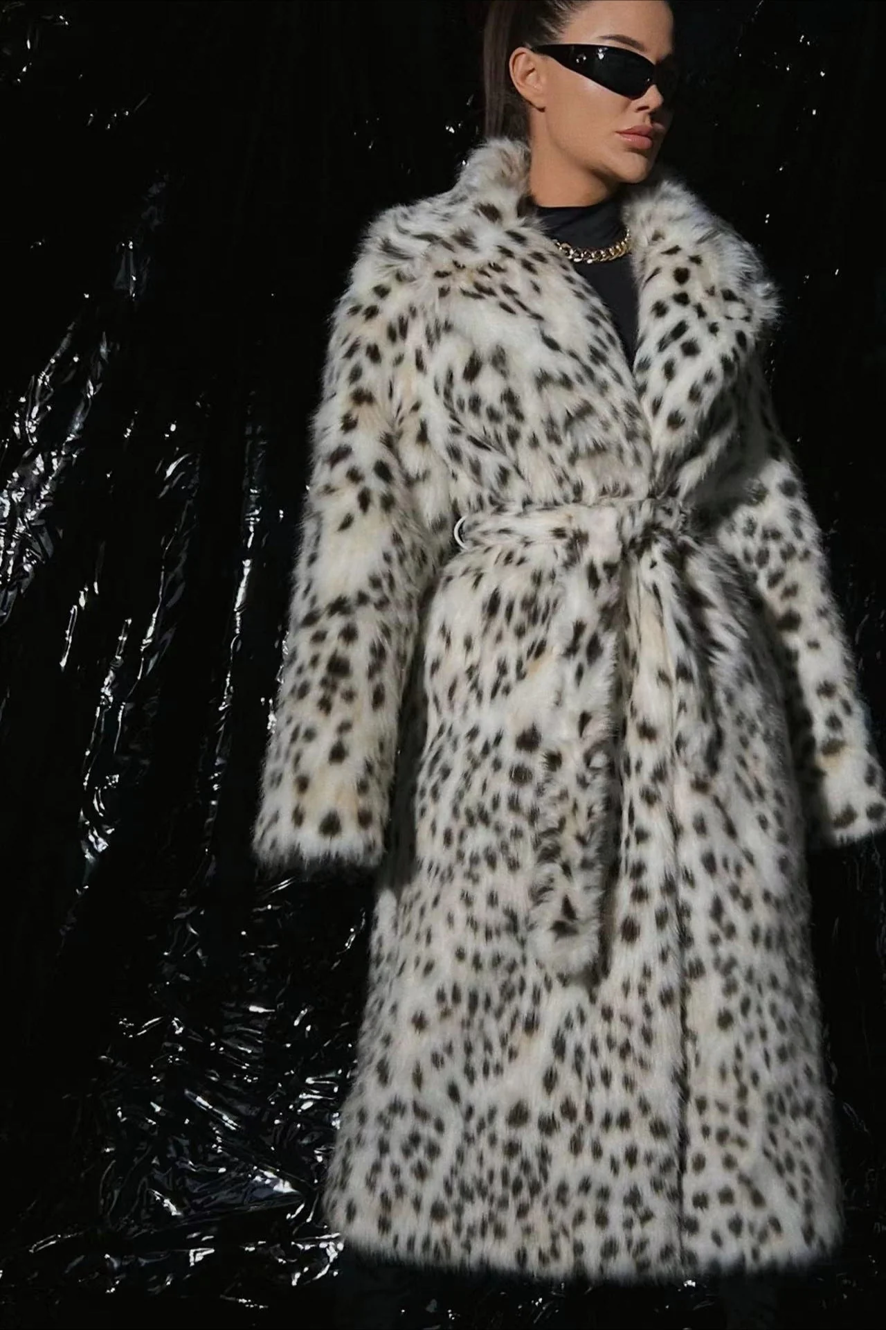 Leopard Print Faux Fur Long Coat - Image 2