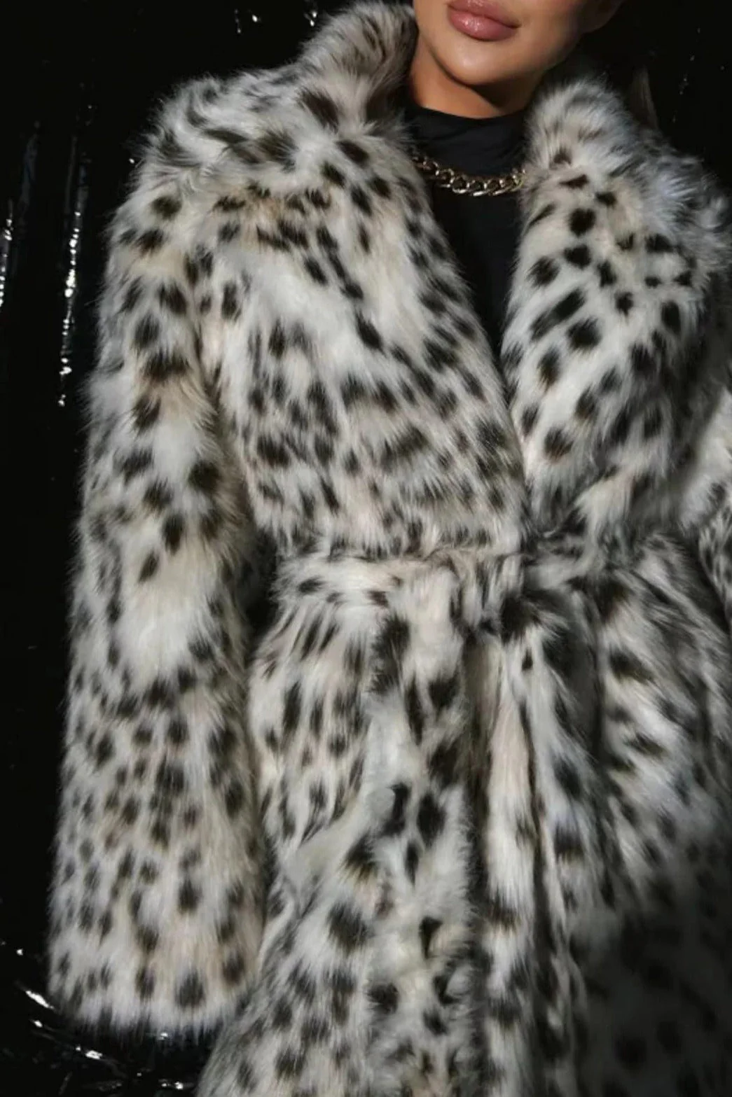 Leopard Print Faux Fur Long Coat - Image 4