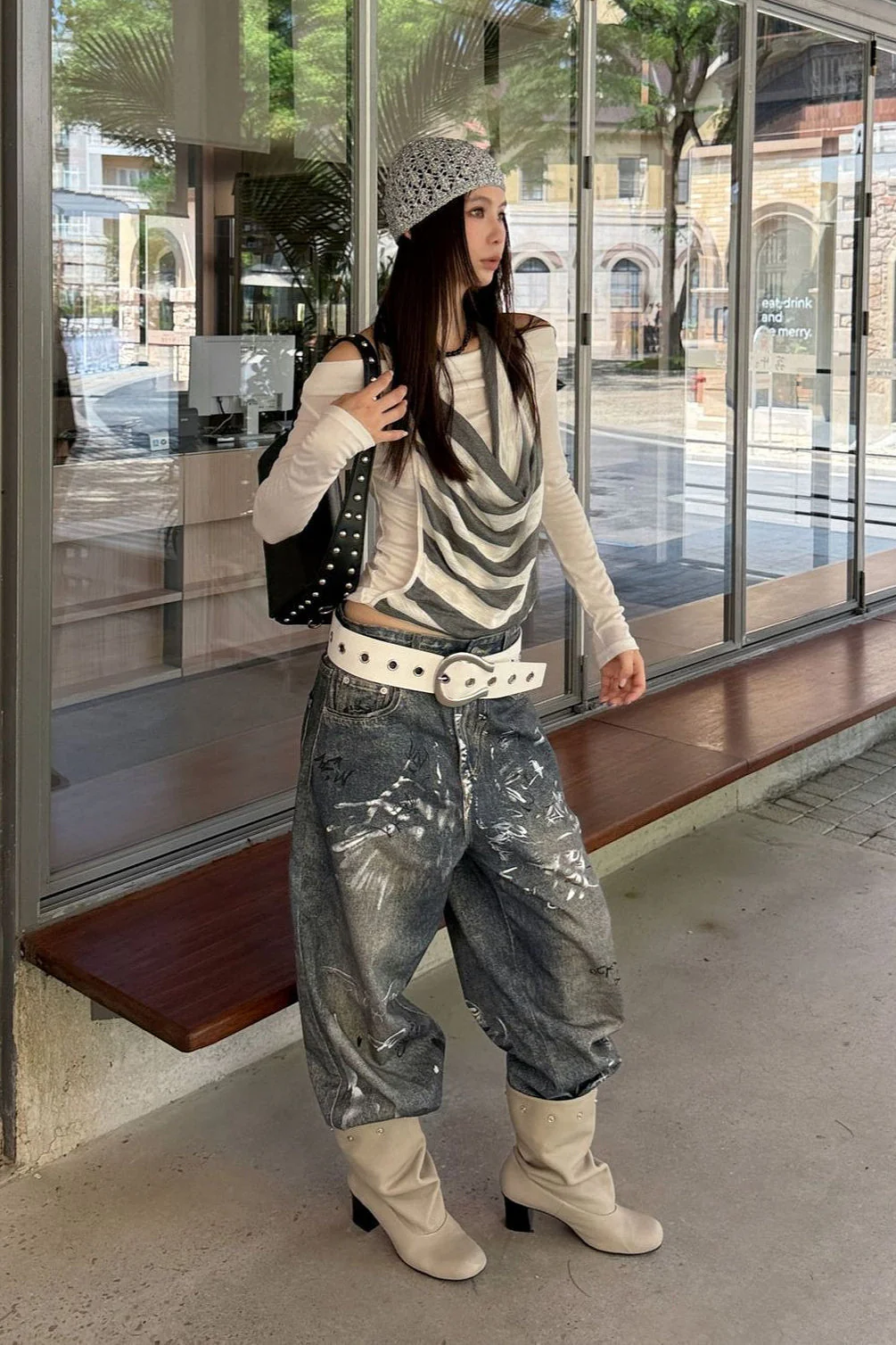 Paint Splatter Graffiti Wide Leg Jeans - Image 3