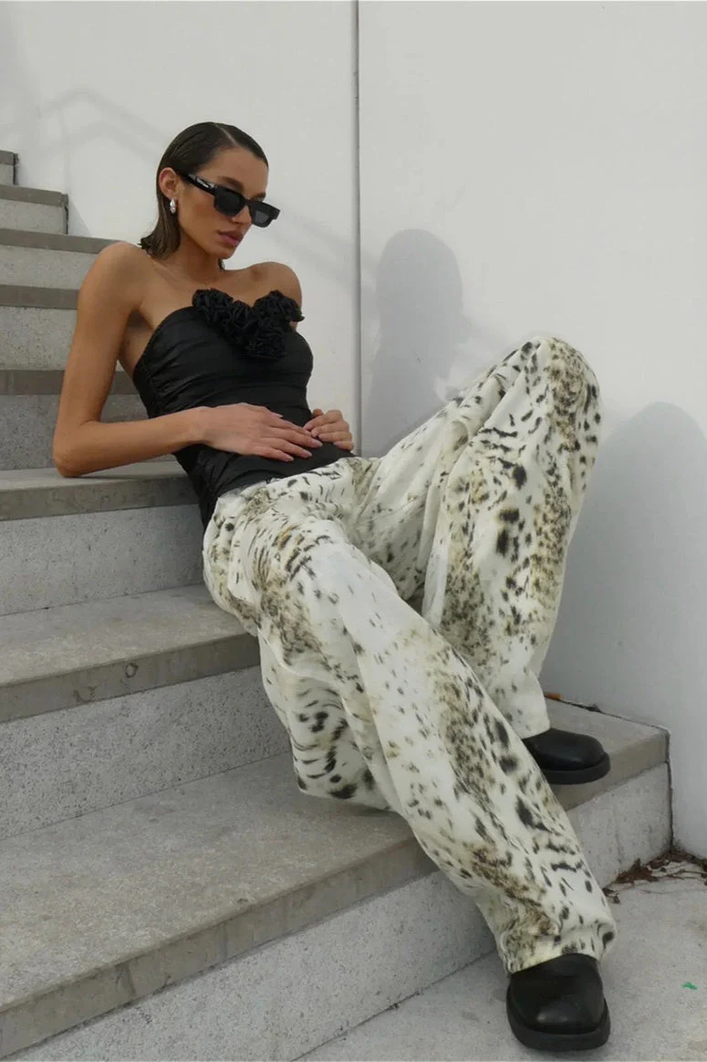 Vintage Washed Leopard Wide Leg Jeans - Image 2