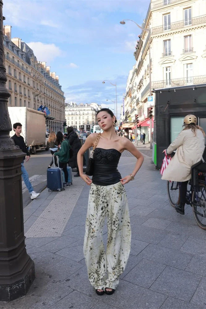 Vintage Washed Leopard Wide Leg Jeans - Image 3