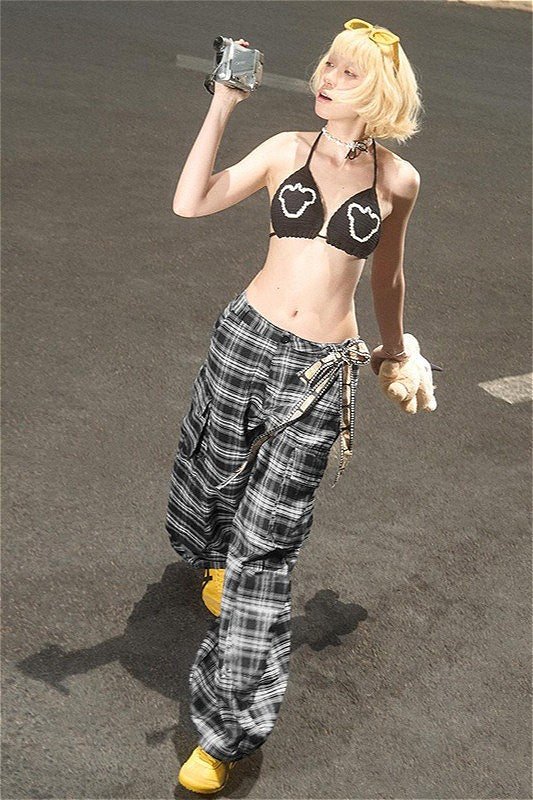 Vintage Plaid Wide Leg Cargo Pants - Image 2