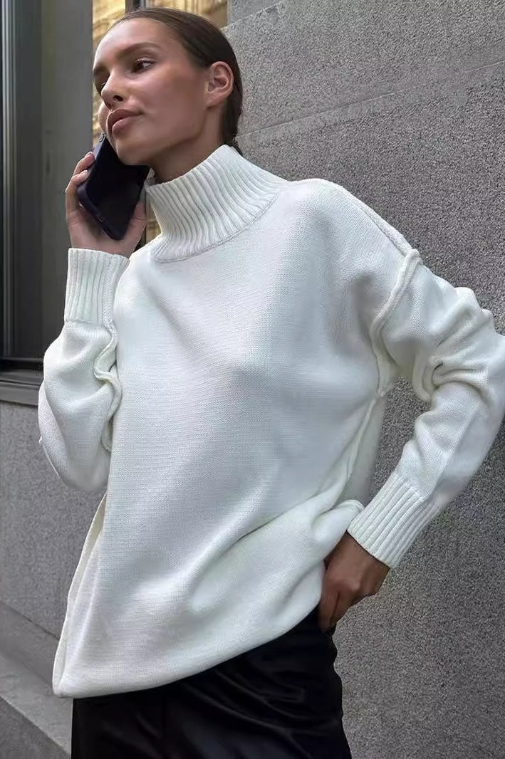 High Neck Patchwork Knit Sweater - Image 10