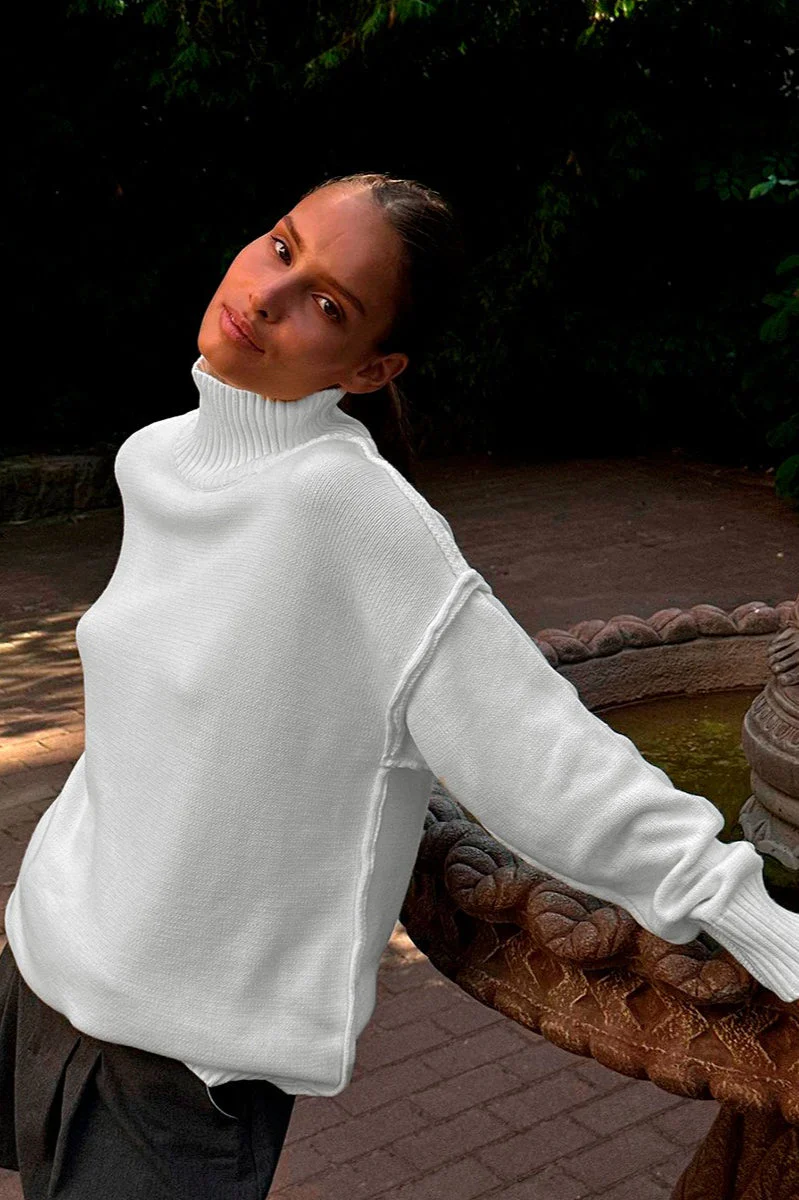 High Neck Patchwork Knit Sweater - Image 11