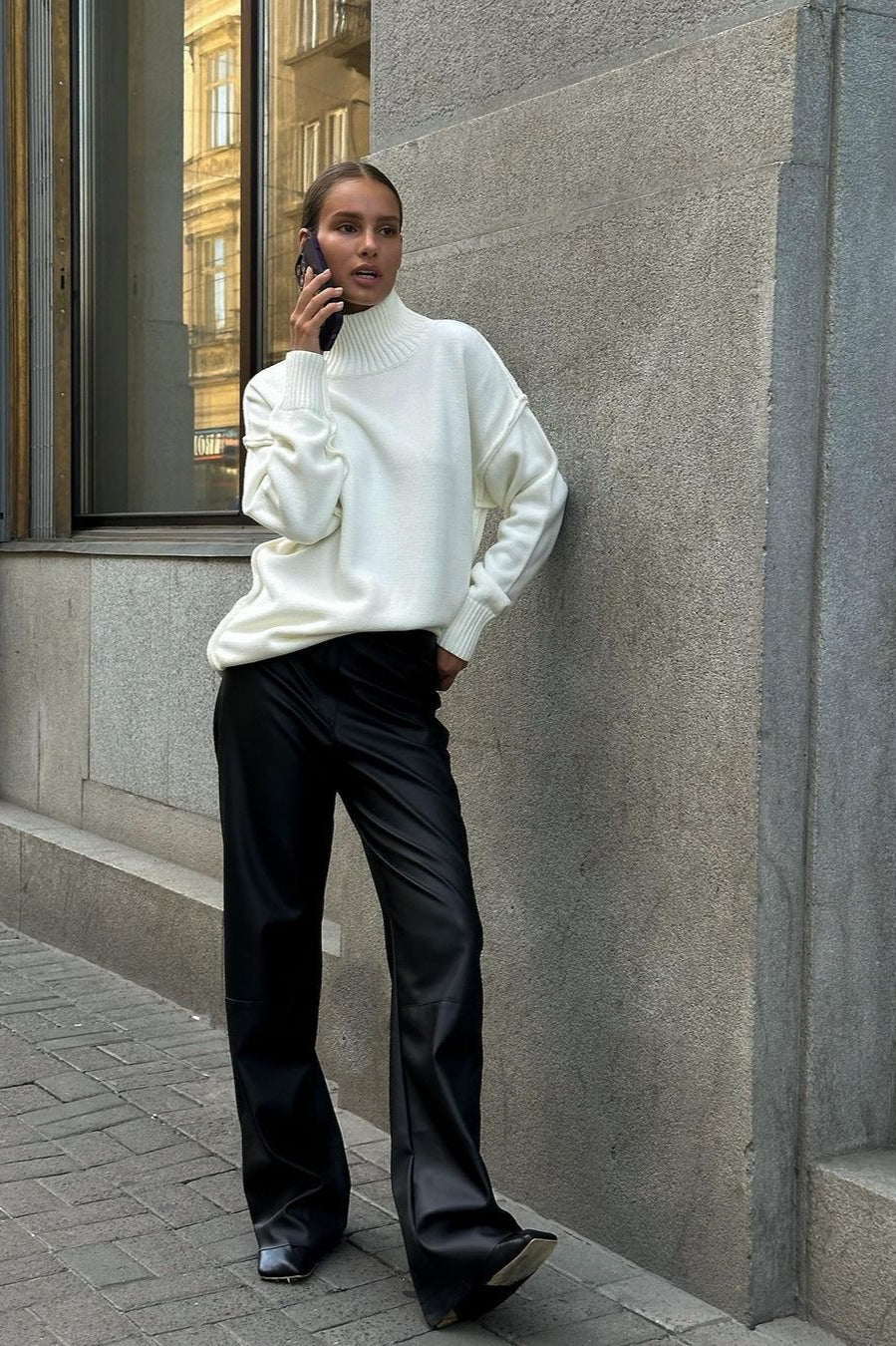 High Neck Patchwork Knit Sweater - Image 12