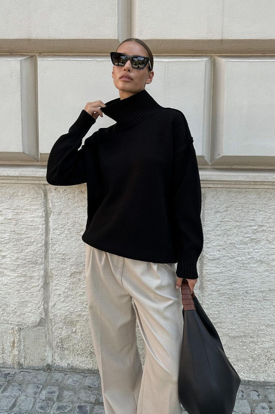 High Neck Patchwork Knit Sweater - Image 2