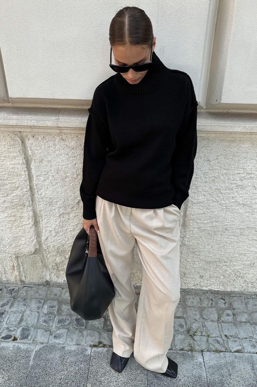 High Neck Patchwork Knit Sweater - Image 3