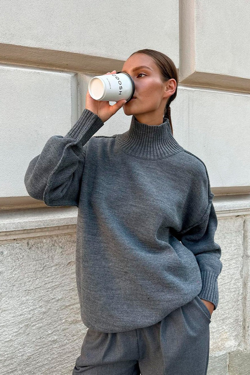 High Neck Patchwork Knit Sweater - Image 6
