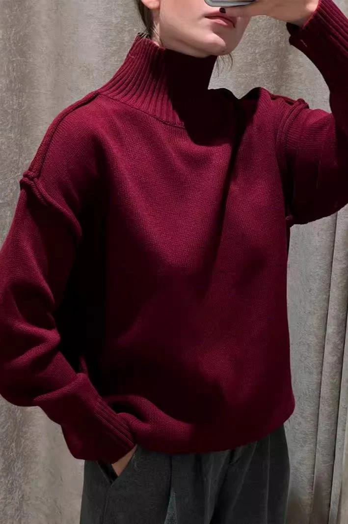 High Neck Patchwork Knit Sweater - Image 8