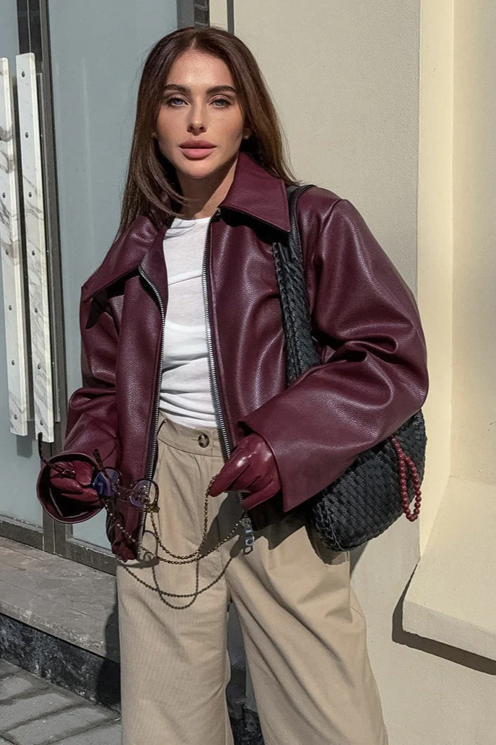 Vintage Matte Leather Biker Jacket - Image 2