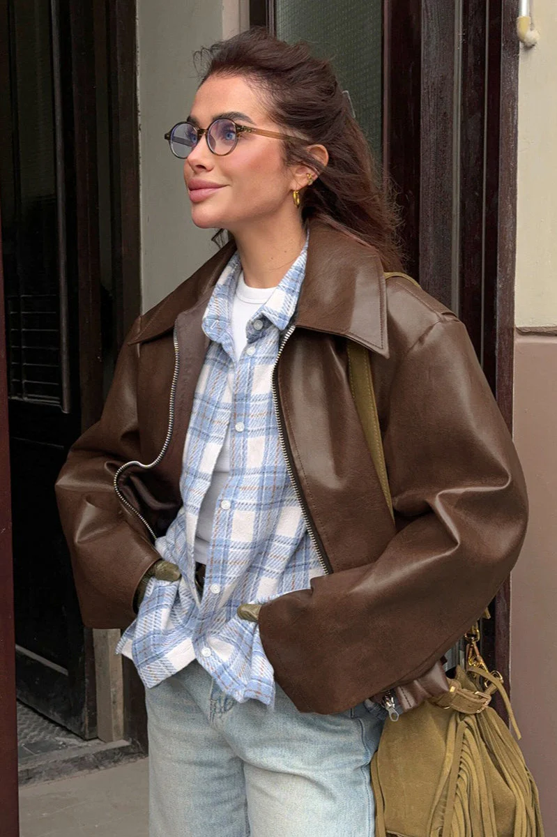 Vintage Matte Leather Biker Jacket - Image 9