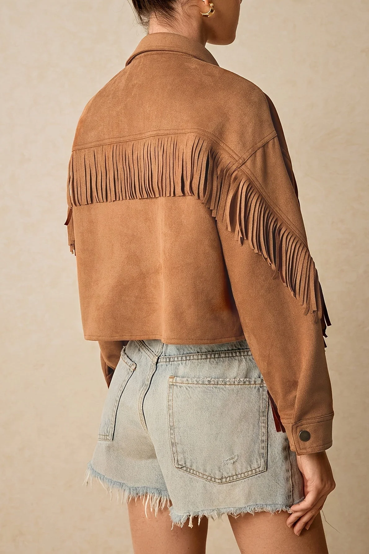 Solid Color Fringe Trim Jacket - Image 3