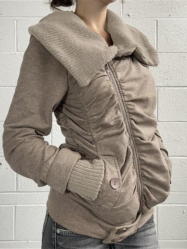 Pleated Lapel Knit Jacket Coat - Image 2