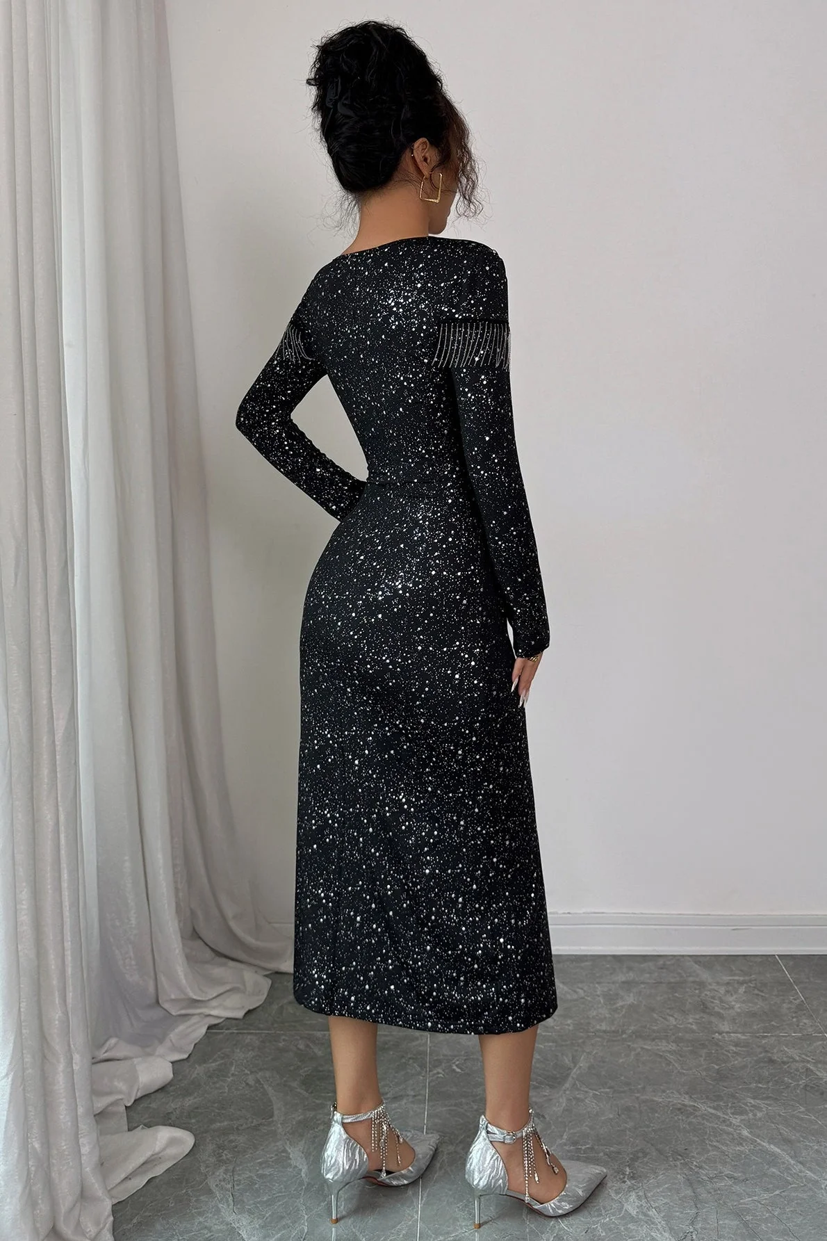 Elegant Long Sleeve Bodycon Midi Dress - Image 3
