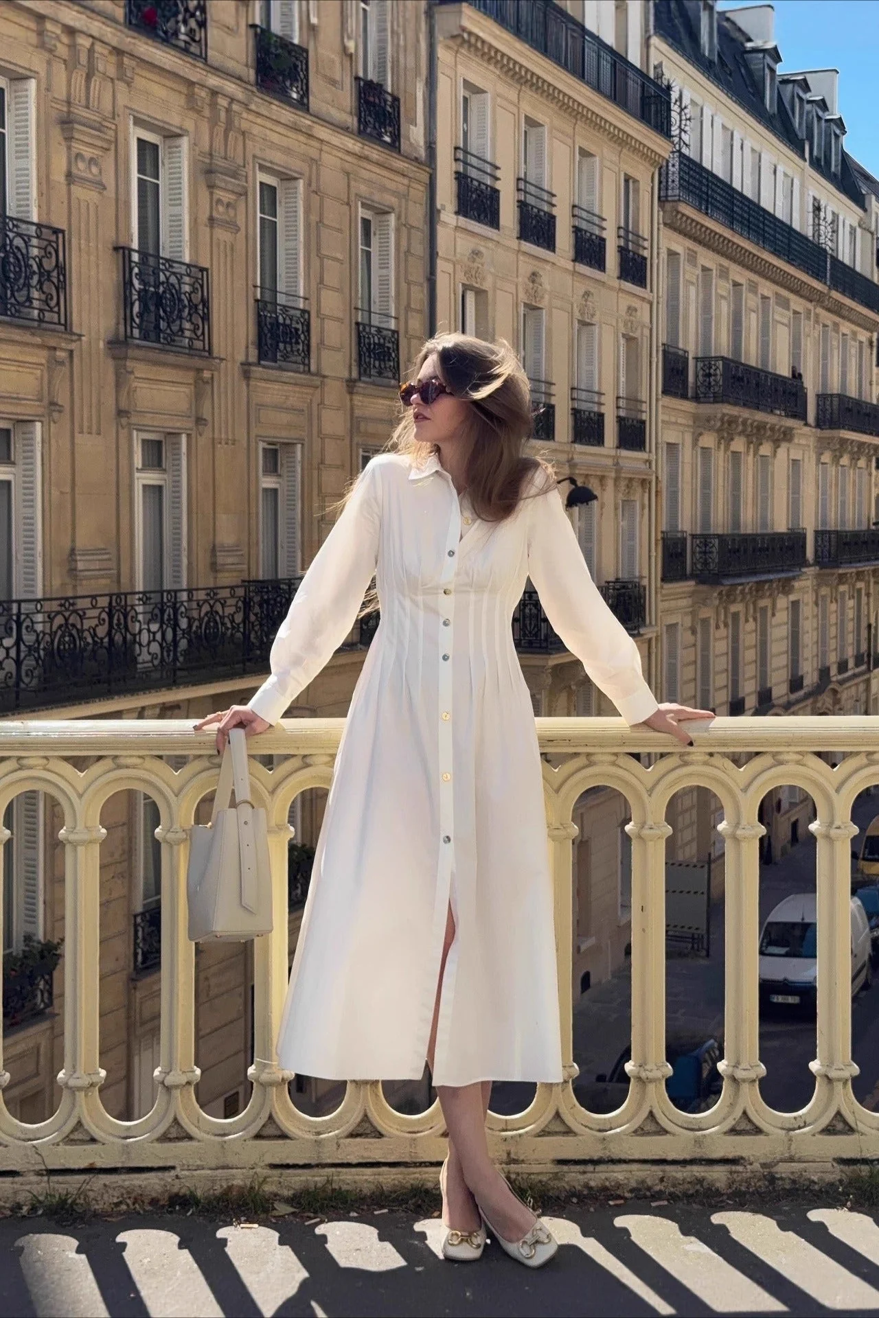 Metal Button Collared Long Sleeve Midi Dress - Image 2