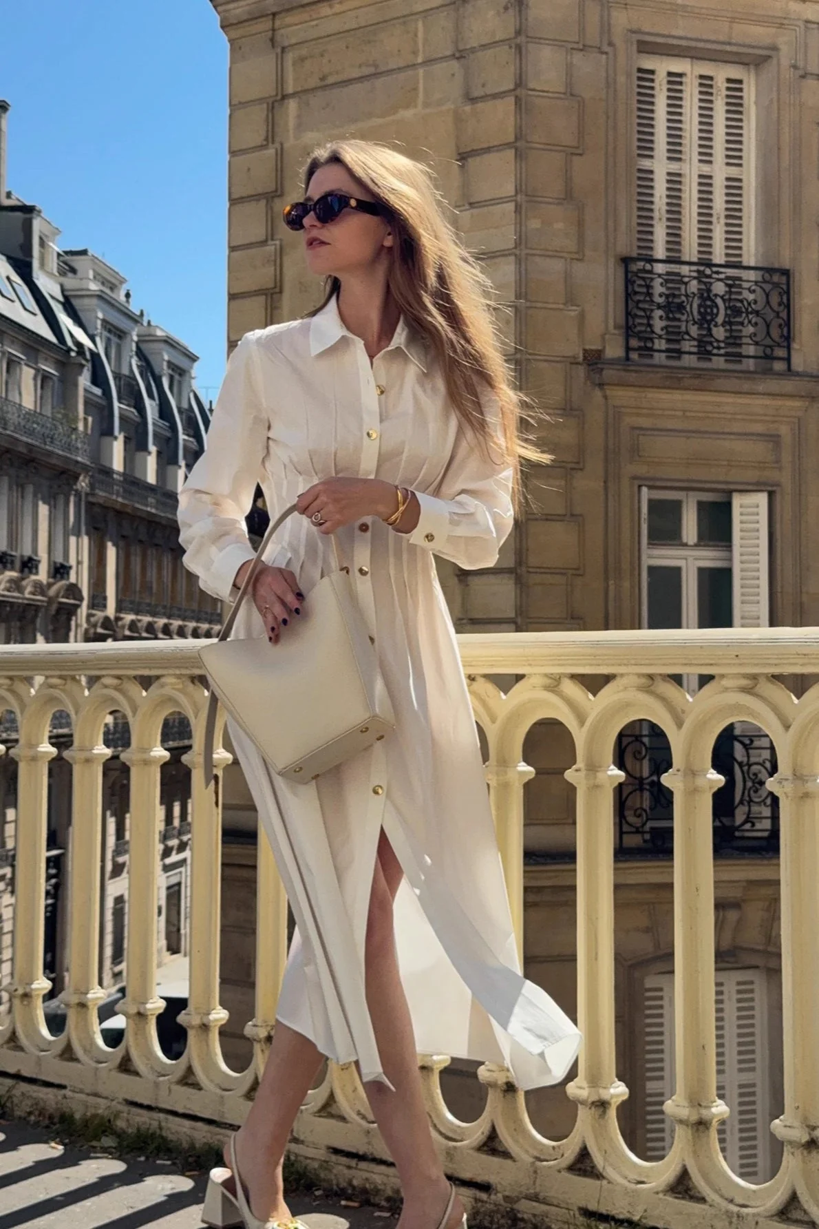 Metal Button Collared Long Sleeve Midi Dress - Image 3