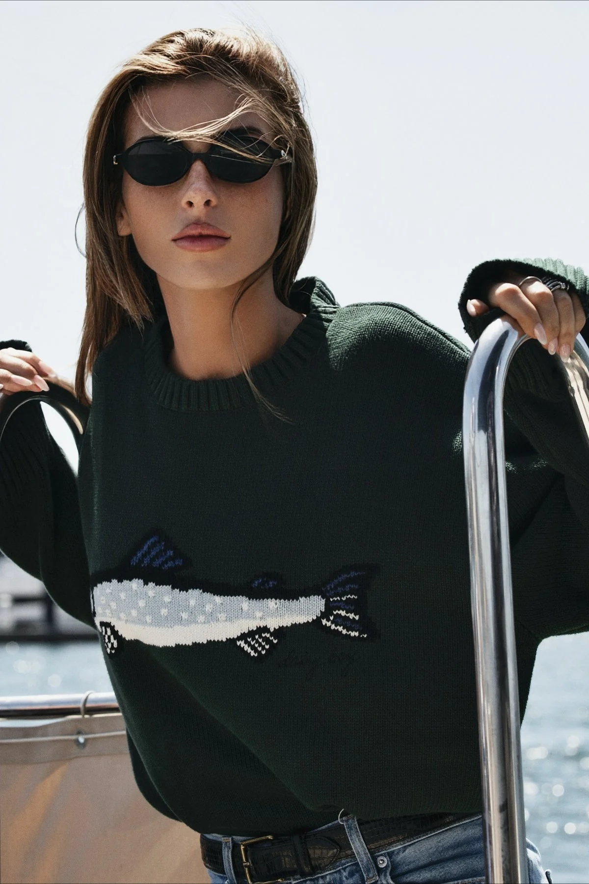 Oversized Fish Print Pullover Sweatshirt - Image 2