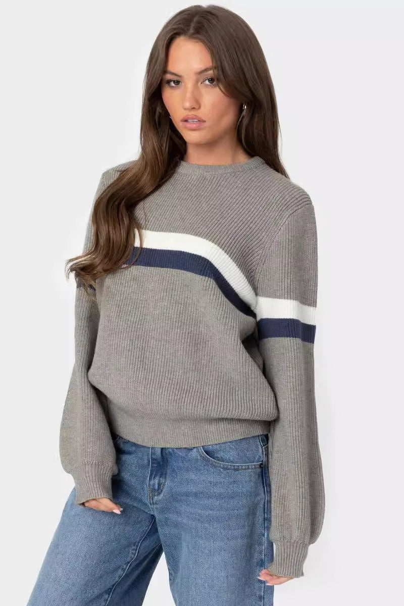 Loose Fit Striped Crew Neck Sweater - Image 3