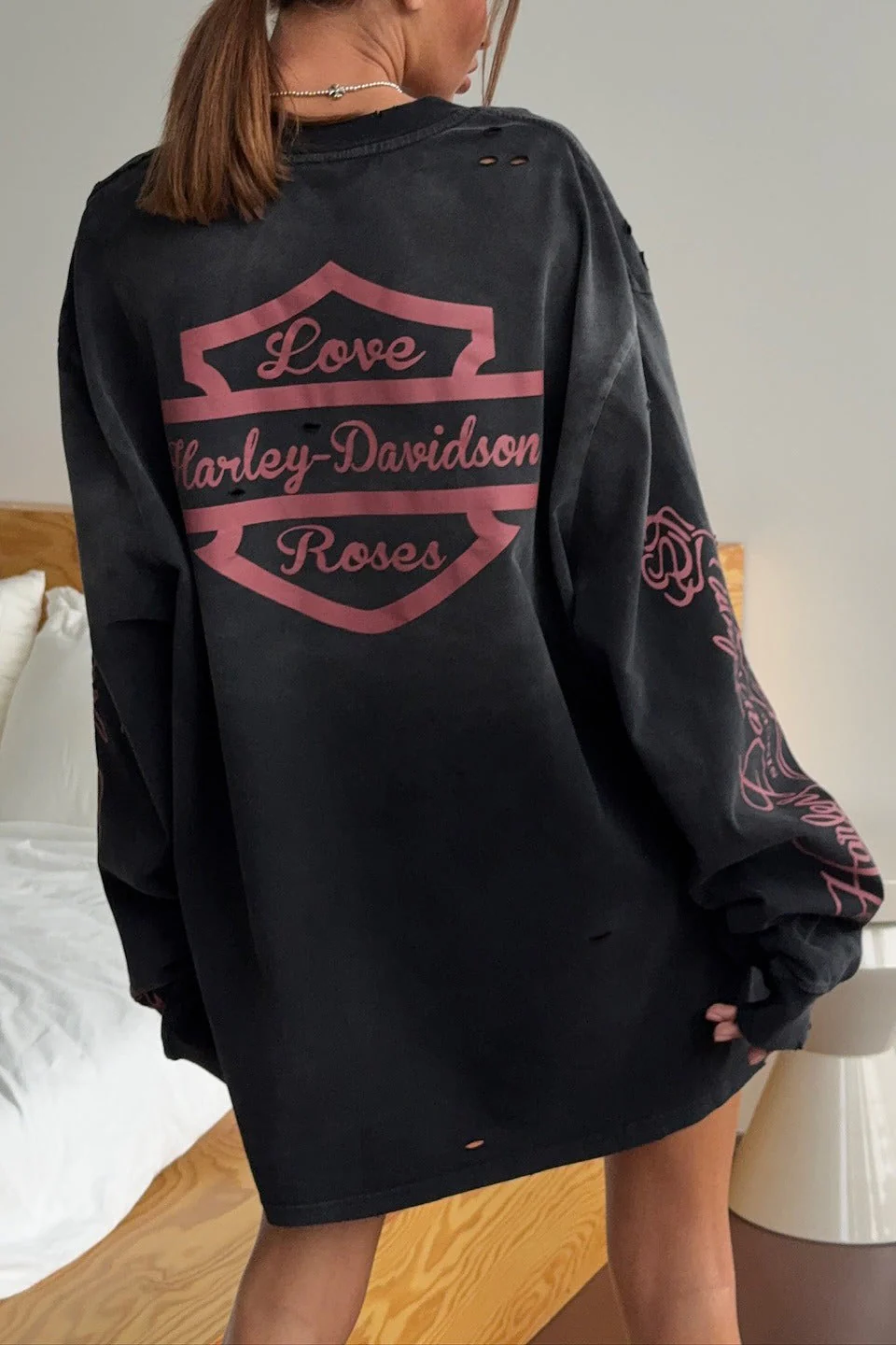 Vintage Distressed Rose Print Sweatshirt - Image 3