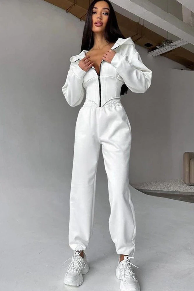 Hooded Drawstring Two Piece Pants Set - Image 11
