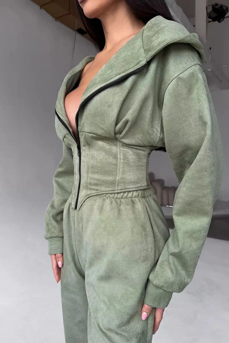 Hooded Drawstring Two Piece Pants Set - Image 4