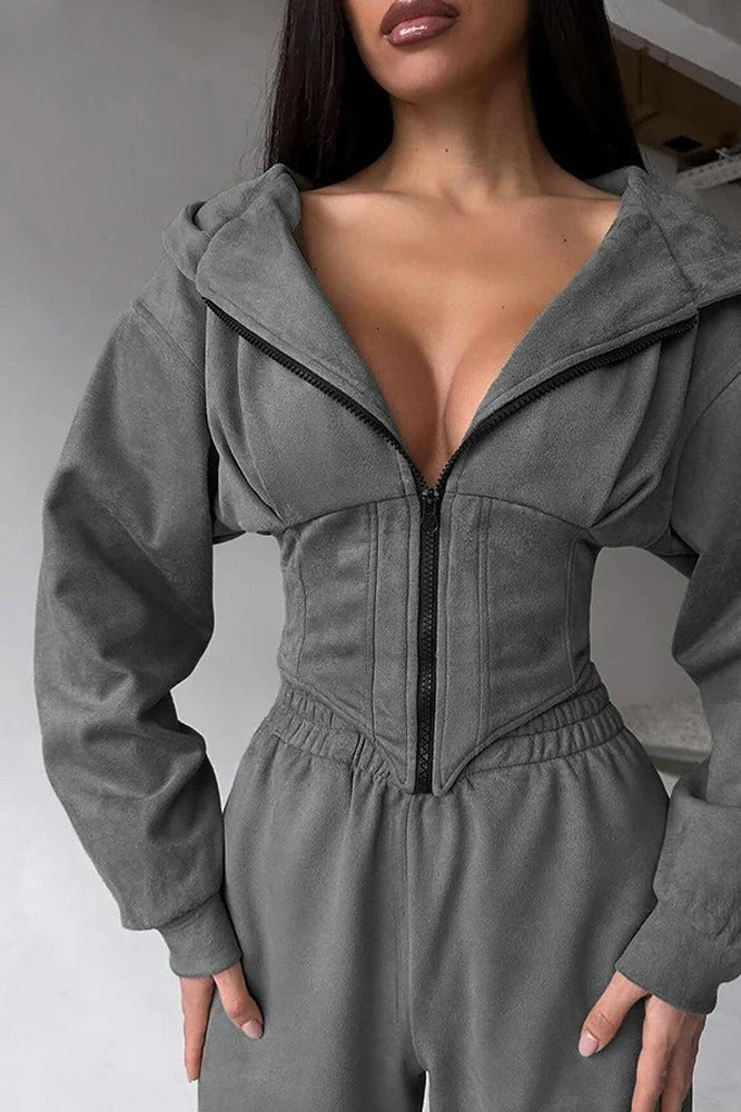 Hooded Drawstring Two Piece Pants Set - Image 5