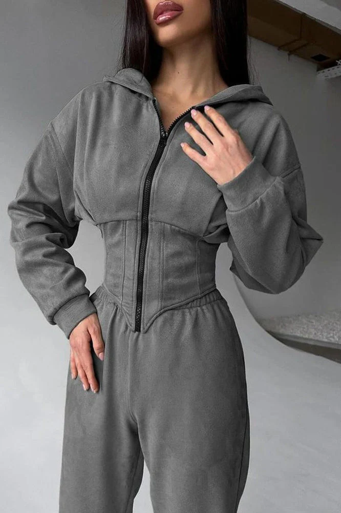Hooded Drawstring Two Piece Pants Set - Image 6