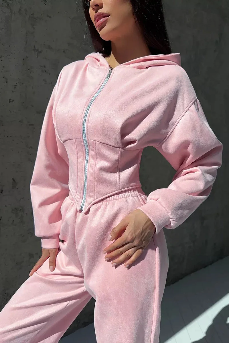 Hooded Drawstring Two Piece Pants Set - Image 7