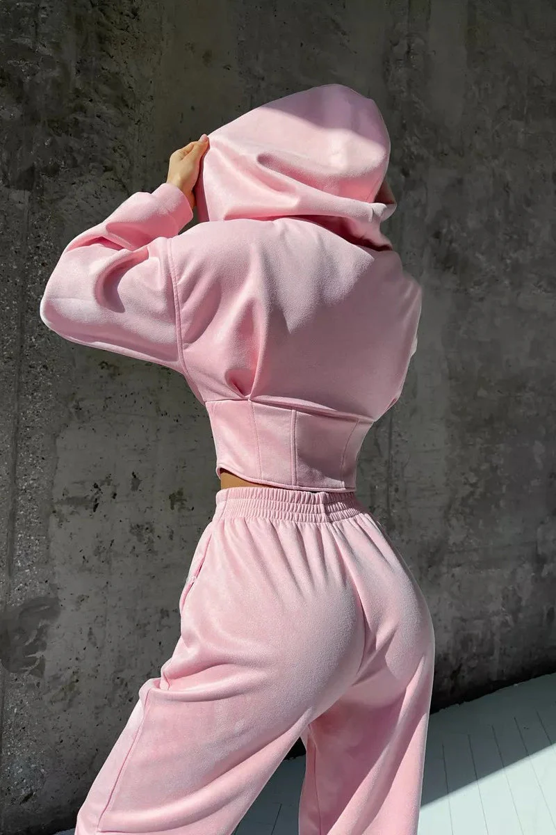 Hooded Drawstring Two Piece Pants Set - Image 8