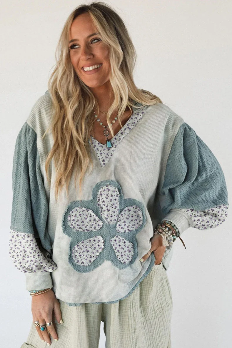 Floral Patchwork Knit Hoodie - Image 2
