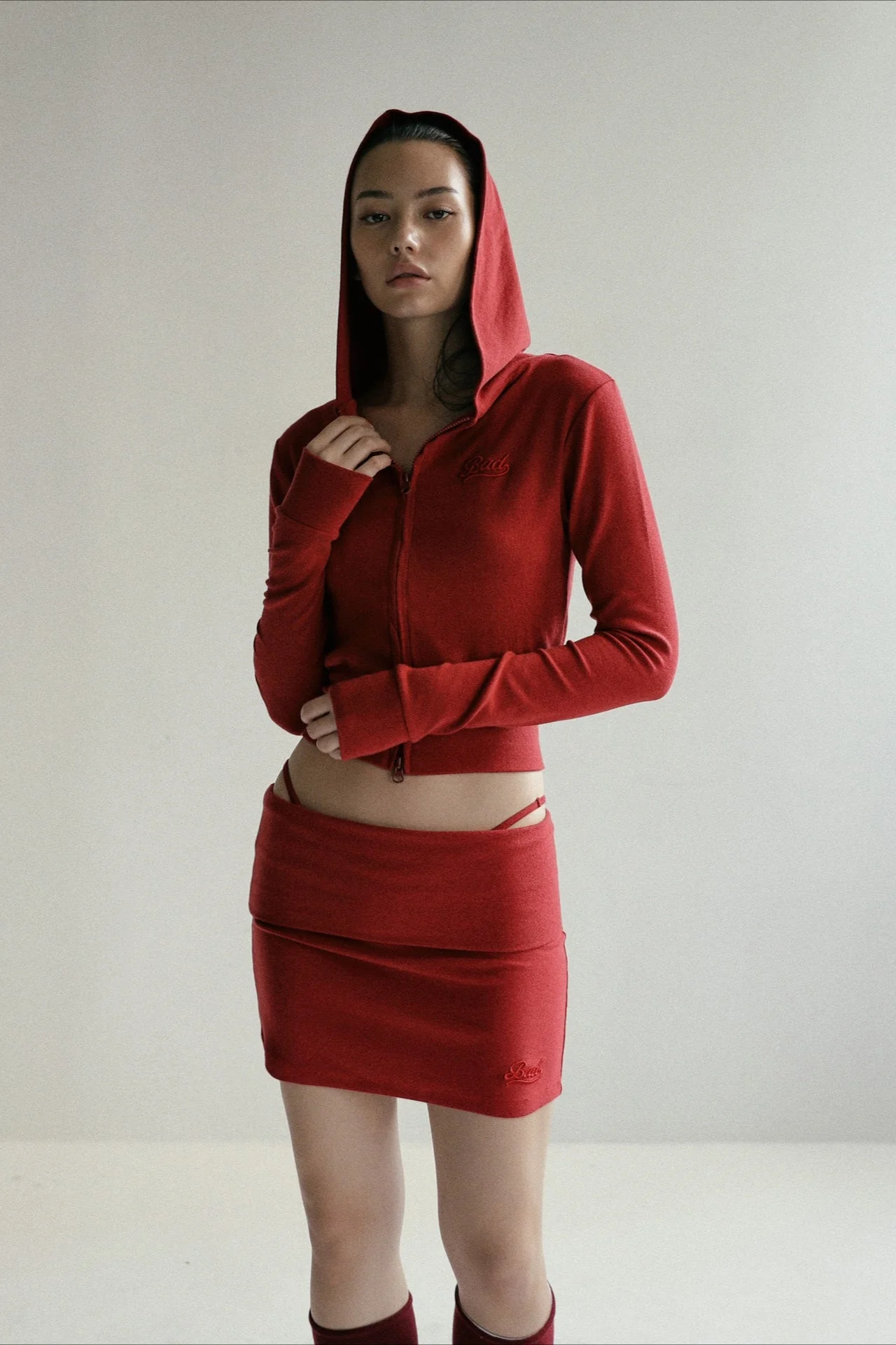 Zipper Cropped Embroidered Hoodie - Image 2