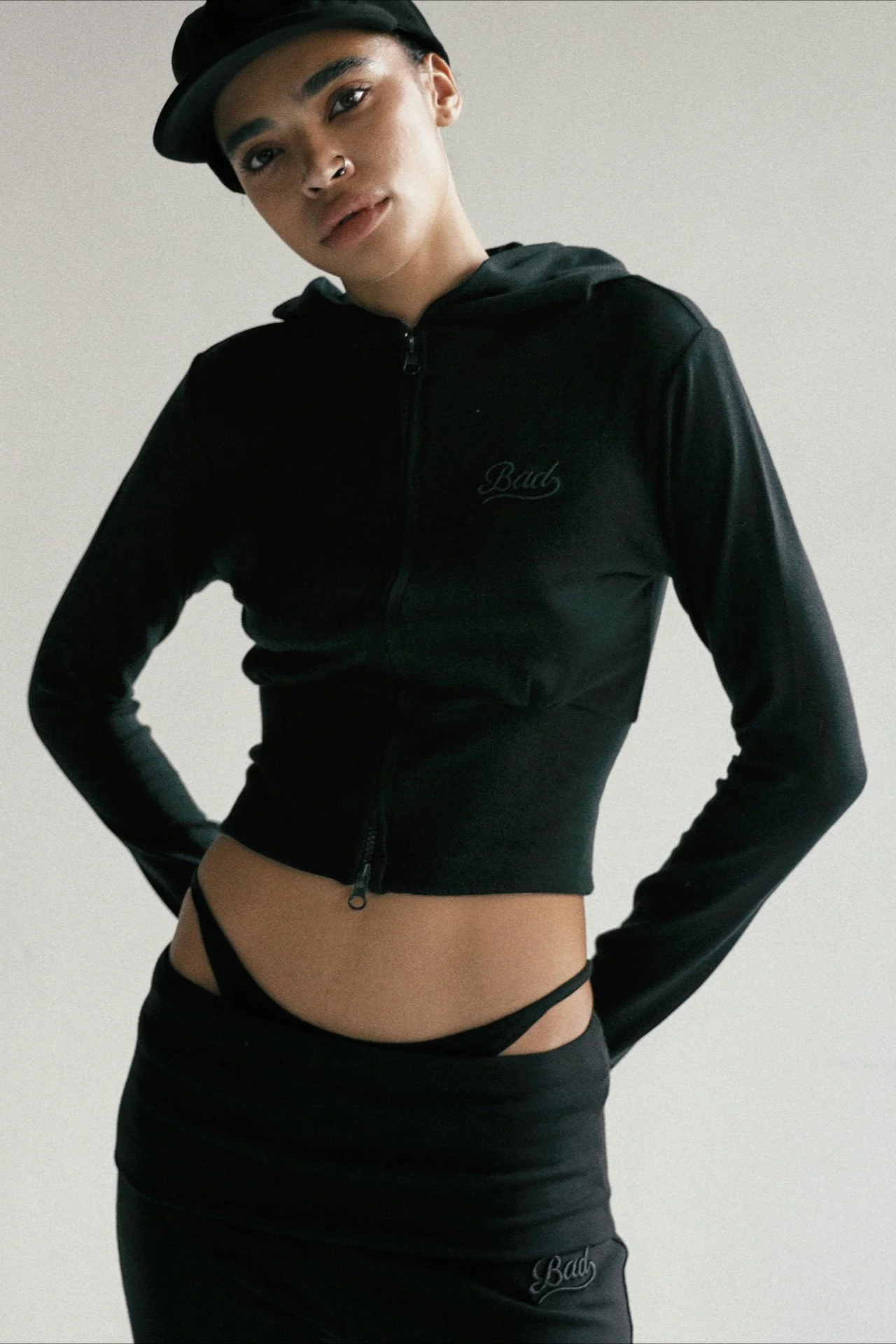 Zipper Cropped Embroidered Hoodie - Image 6