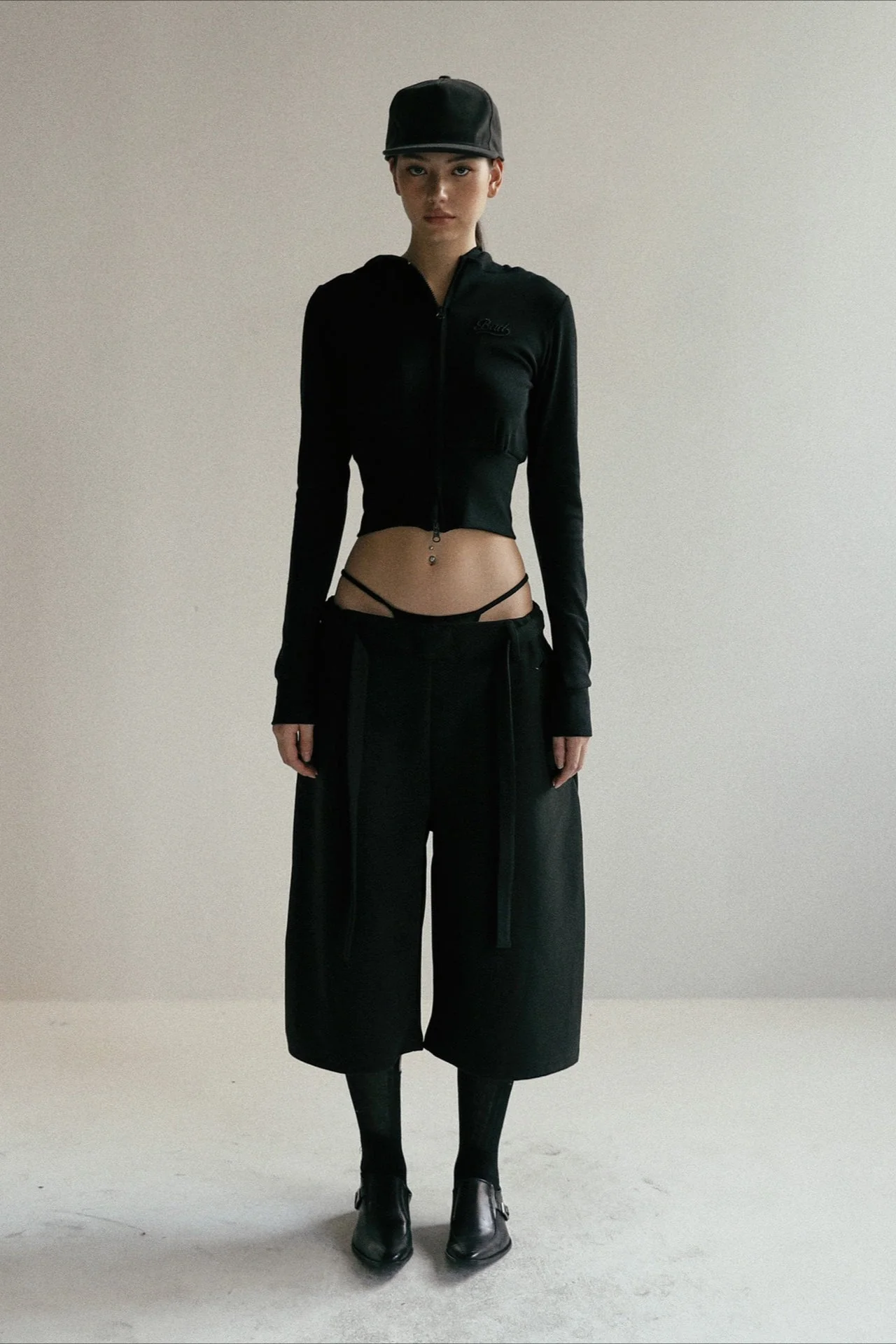 Zipper Cropped Embroidered Hoodie - Image 7
