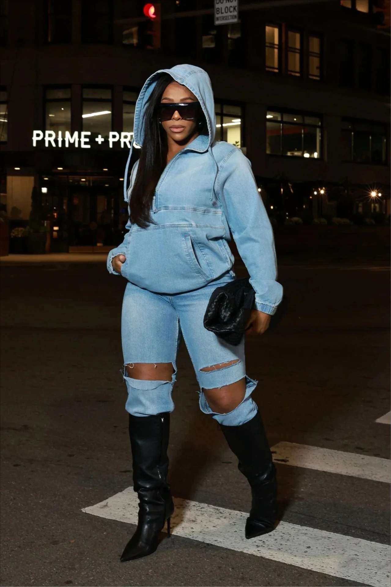Street Style Washed Denim Hoodie - Image 2