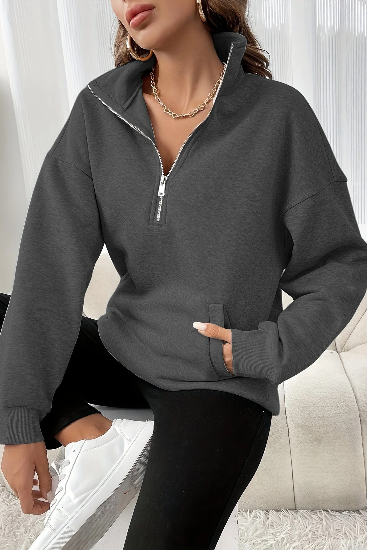Casual Half Zip Pullover Sweatshirt - Image 6