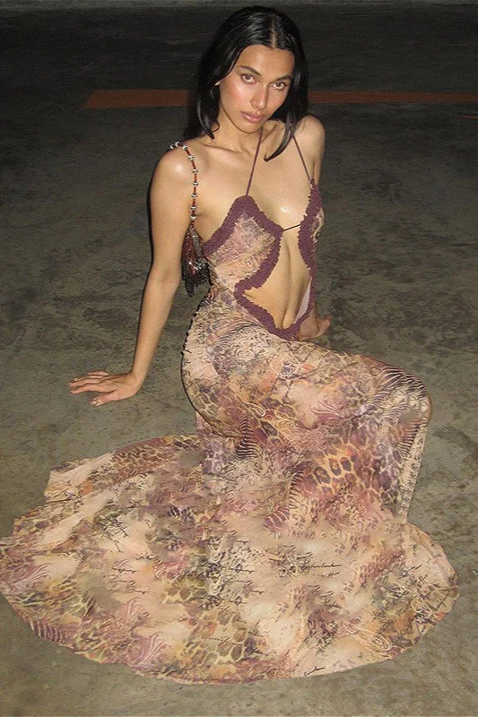 Floral Ruffle Hem Sleeveless Crop Maxi Dress - Image 2