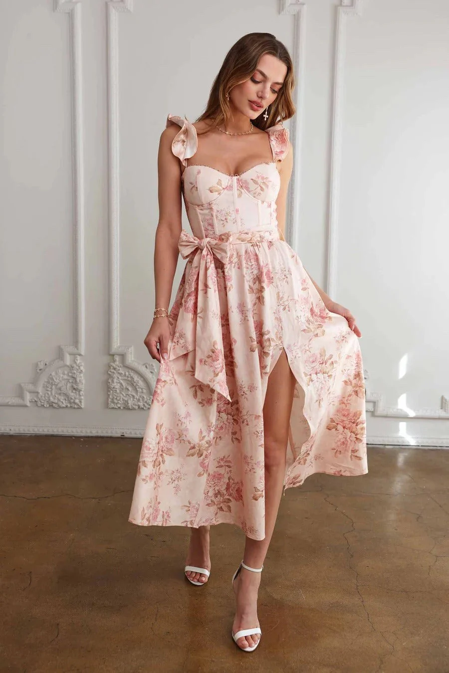Floral Print Waist Tie Cami Midi Dress - Image 2