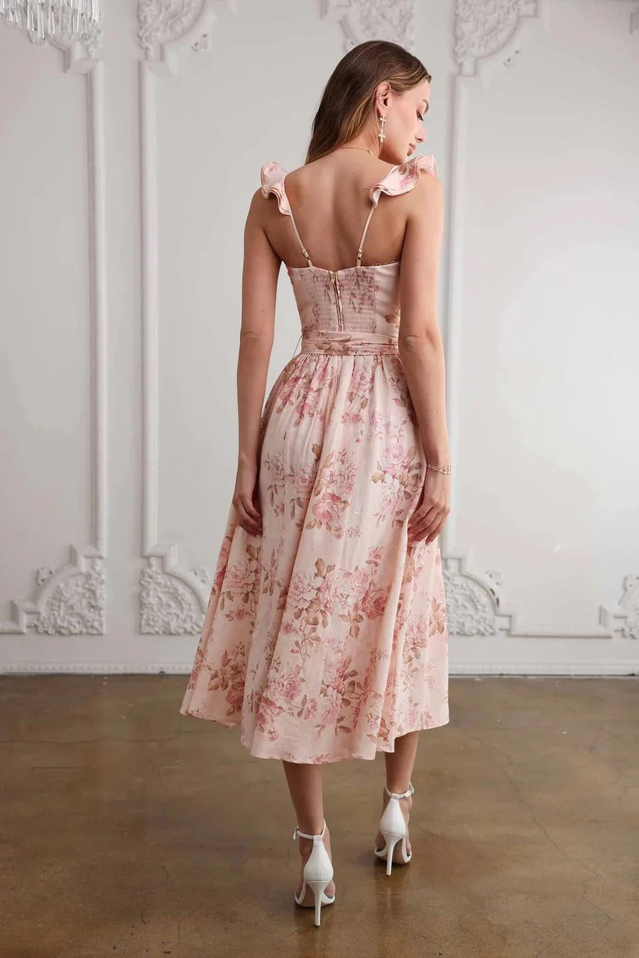 Floral Print Waist Tie Cami Midi Dress - Image 3
