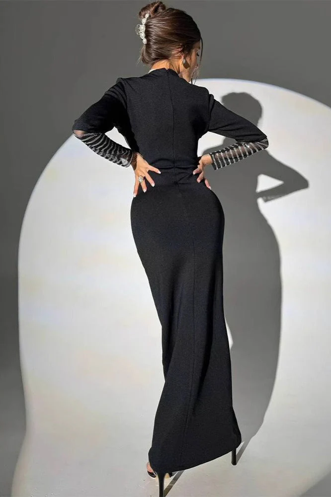 Rhinestone Mesh Bodycon Maxi Dress - Image 2