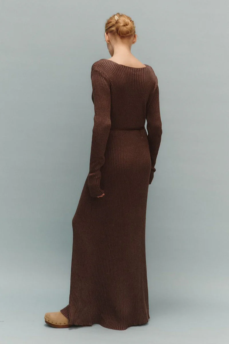Knit Bodycon V Neck Maxi Dress - Image 7