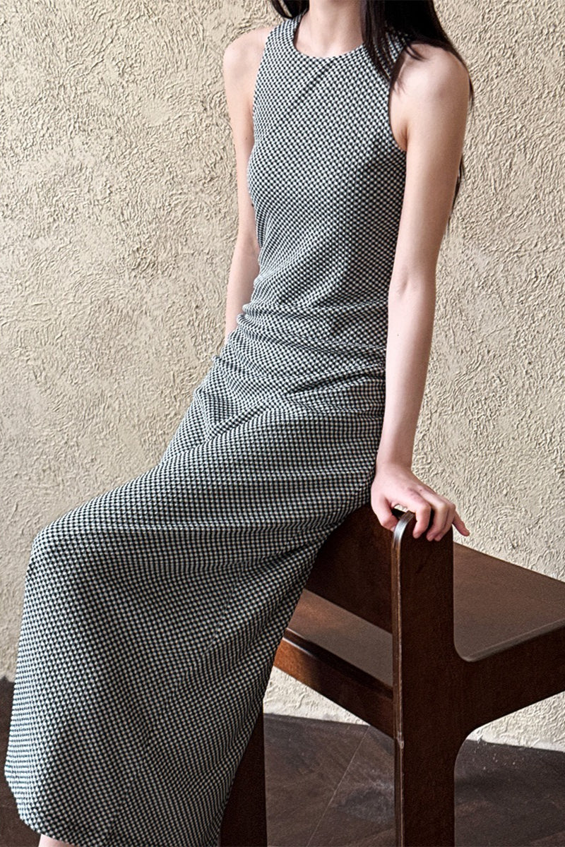 Sleeveless Checkered Bodycon Maxi Dress - Image 5