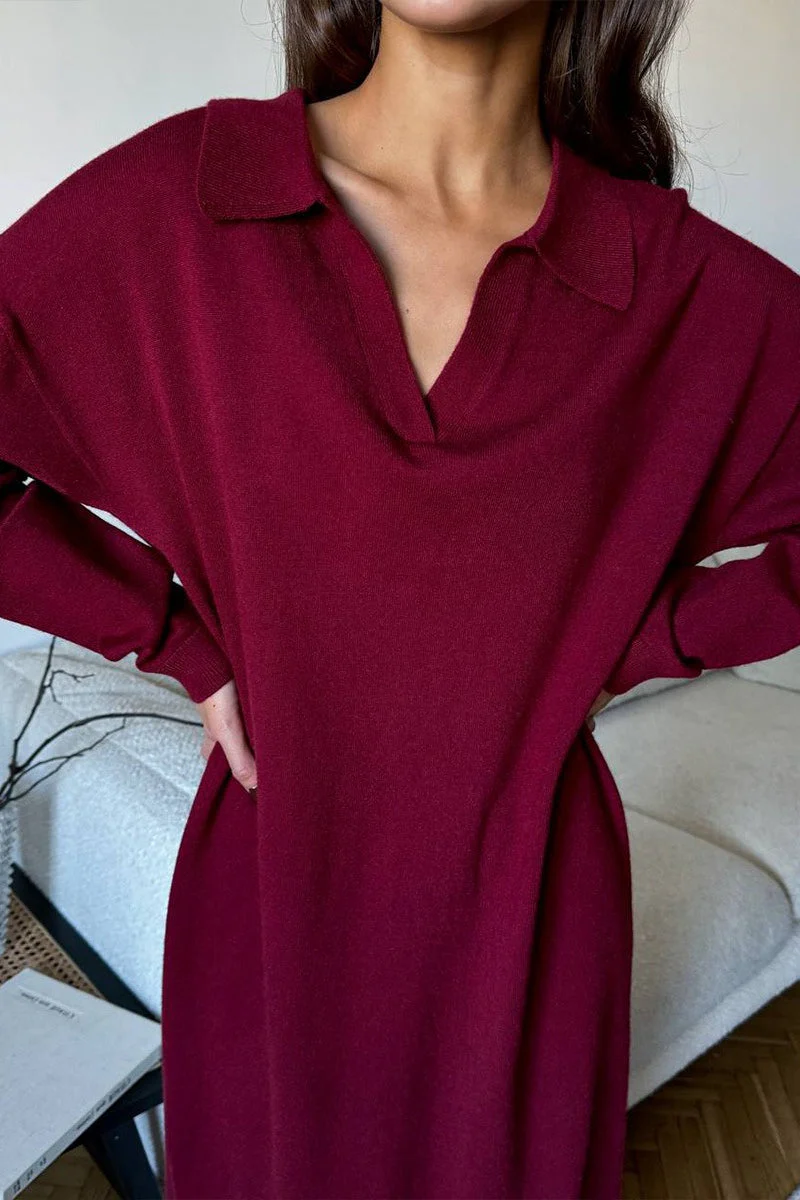 Vintage Red Polo Neck Knit Midi Dress - Image 2